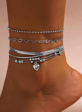 欧美跨境个性蛇骨链条脚饰品anklet 嘻哈爱心串珠朋克脚链套装