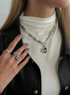 欧美跨境甜酷复古不规则碎银项饰