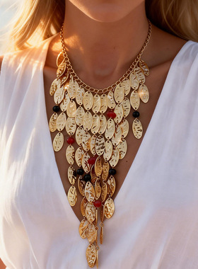 欧美跨境复古重工敲打纹亮片吊坠