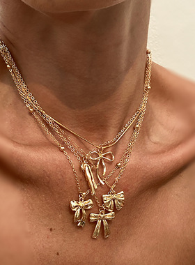 欧美跨境ins蝴蝶结吊坠项链女