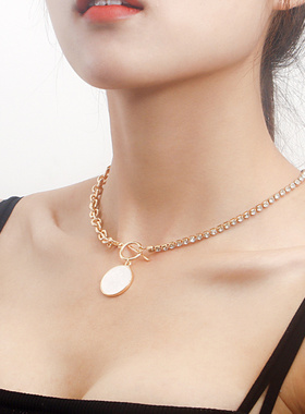 欧美跨境饰品拼接镶钻爪链条贝母