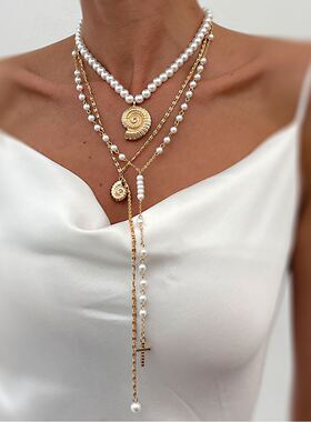 欧美跨境气质长款珍珠Y形流苏