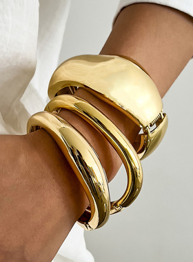 欧美跨境夸张宽面重工合金手镯女