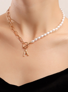 欧美饰品小众简约OT扣半边仿珍珠