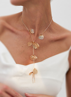 欧美跨境气质银杏叶子吊坠长款