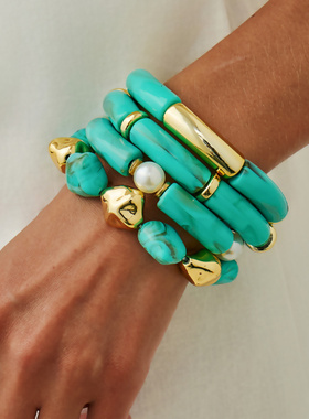 欧美跨境民族风仿松石弹力手串手