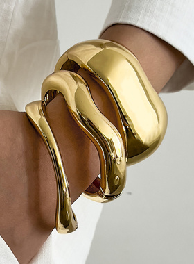 欧美跨境不规则曲面波浪形手镯小