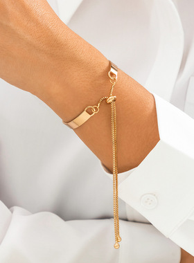 欧美跨境饰品 复古光面盒子链条手链 简约几何百搭手镯首饰配饰女