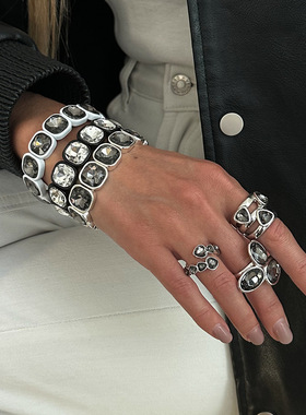 欧美跨境几何简约方钻弹力手链女