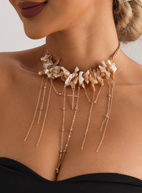 欧美跨境饰品不规则贝壳流苏