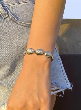 欧美沙滩风贝壳扇贝编织手链女