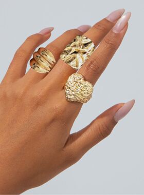 欧美Ring跨境手饰品简约ins液态心形指环 褶皱冷淡金属风关节戒指