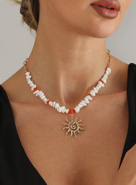 欧美跨境饰品太阳花不规则碎石串