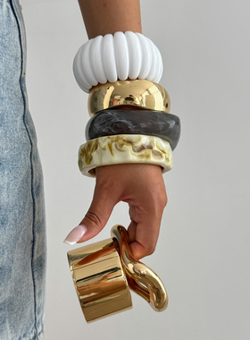 欧美跨境小众几何夸张宽手镯个性