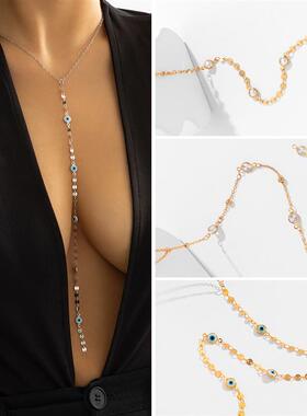 欧美跨境饰品 气质仿珍珠金属锁骨链项饰 简约水钻长款眼睛项链女