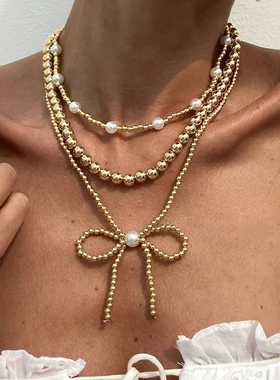 欧美时尚跨境ins叠戴仿珍珠项链