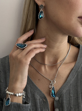 欧美跨境ins简约水滴宝石吊坠项