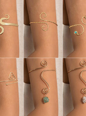 跨境嘻哈风缠绕螺纹碎石开口臂镯  个性民族蛇形手饰手镯首饰配饰