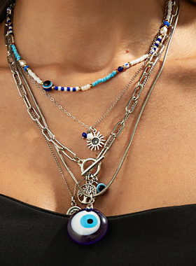 欧美跨境复古恶魔之眼串珠多层项