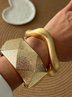 欧美ins赛博风几何切面手镯 跨境时尚bracelet麻面合金开口手环女