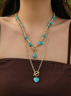 欧美跨境饰品复古松石花纹流苏