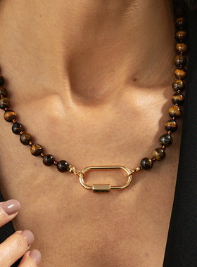 欧美跨境饰品复古虎石米珠串珠项