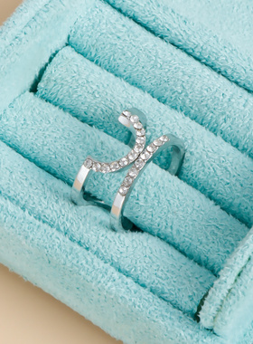 欧美跨境饰品几何轻奢水钻开口戒