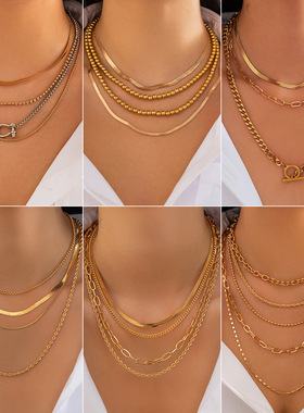 欧美跨境NECKLACE多层圆珠蛇骨