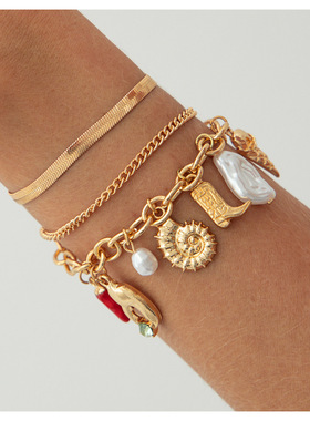 欧美跨境海洋生物个性仿珍珠蛇骨链手饰海洋风海螺蟹钳吊坠手链女