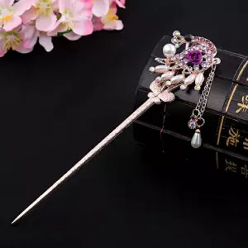 古风发簪黑檀木簪子手工盘发桃花汉服头饰樱花古典
