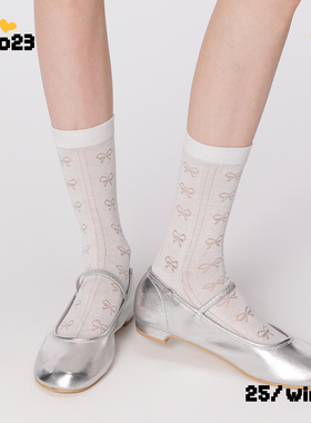 白色蝴蝶结袜子女夏薄款2025新款爆款网眼透气舒适中筒袜