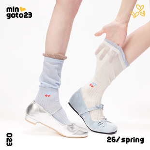 白色miu里miu气袜子女款可爱木耳边堆堆袜春夏薄款学院风艺术生袜