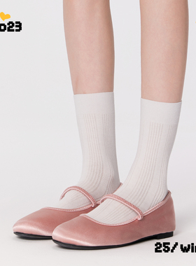 白色袜子女中筒2025新款爆款miu系条纹无骨透气棉堆堆袜夏薄款