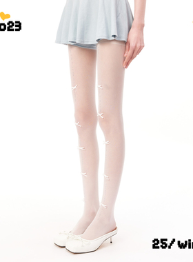 蝴蝶结水钻lolita甜美白色丝袜女芭蕾风纯欲自然裸感连裤袜夏薄款