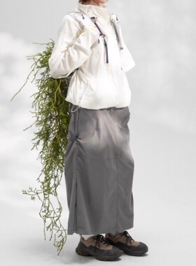 DAIKON Lab.户外运动拼色拉链抽绳两穿尼龙轻薄a字半身裙工装长裙