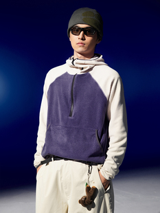 DAIKON Lab 23AW户外轻质中间层保暖格子抓绒拼接拉链连帽衫卫衣