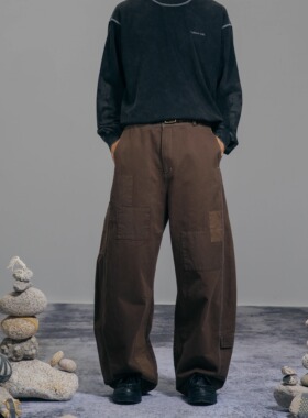DAIKON Lab.24aw复古做旧拼布多口袋宽松阔腿立体弧线工装休闲裤