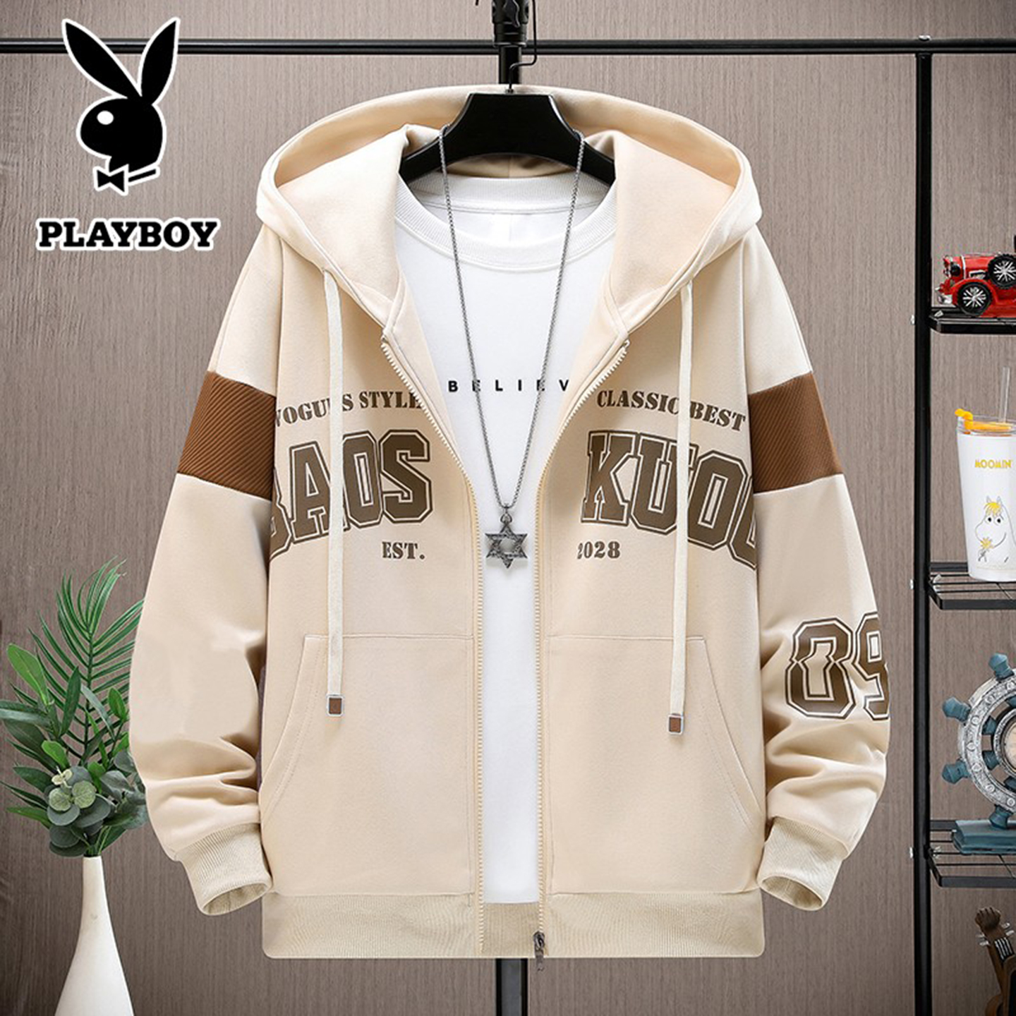 印花花花公子休闲开衫卫衣