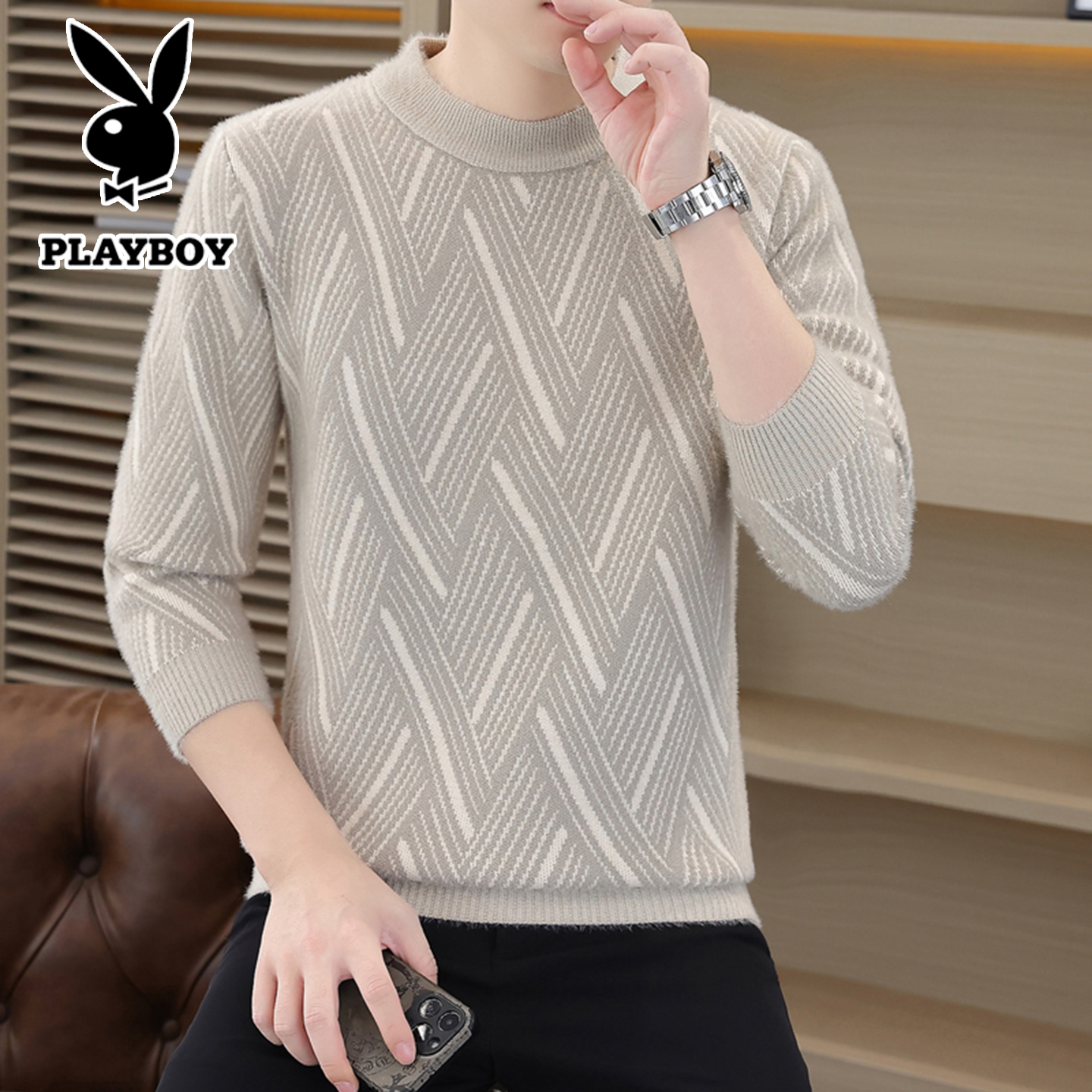 潮流毛衣花花公子套头圆领