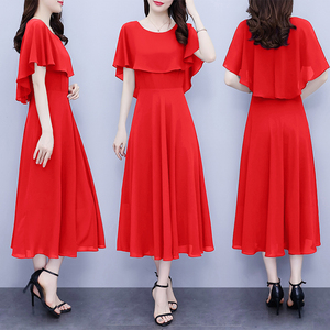 RM20456#斗篷连衣裙夏季女装新款长款大摆脚踝沙滩度假裙子雪纺收腰气质裙