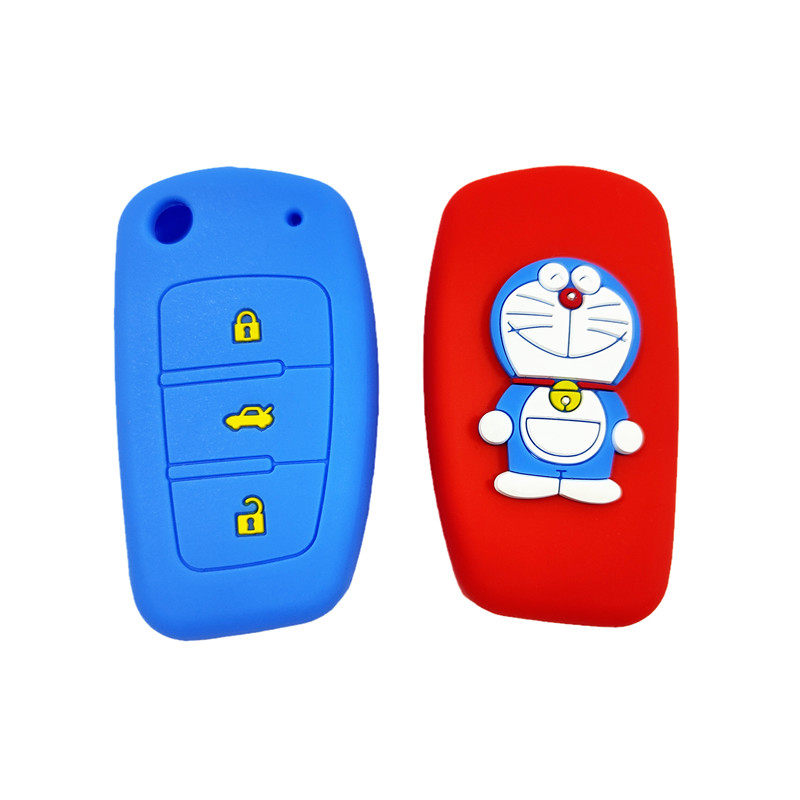 适用于奥迪A6L汽车钥匙套Q3机器猫S3卡通硅胶保护套Q7折叠插钥匙