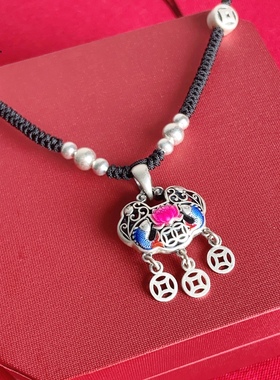 999纯银平安锁项链百搭足银长命锁吊坠宝宝锁包送女生情人节礼物