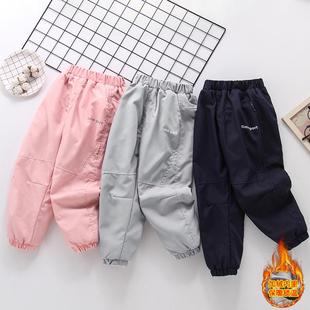 儿童冲锋裤防风防水加绒女宝中大童秋冬裤子加绒男保暖滑雪裤