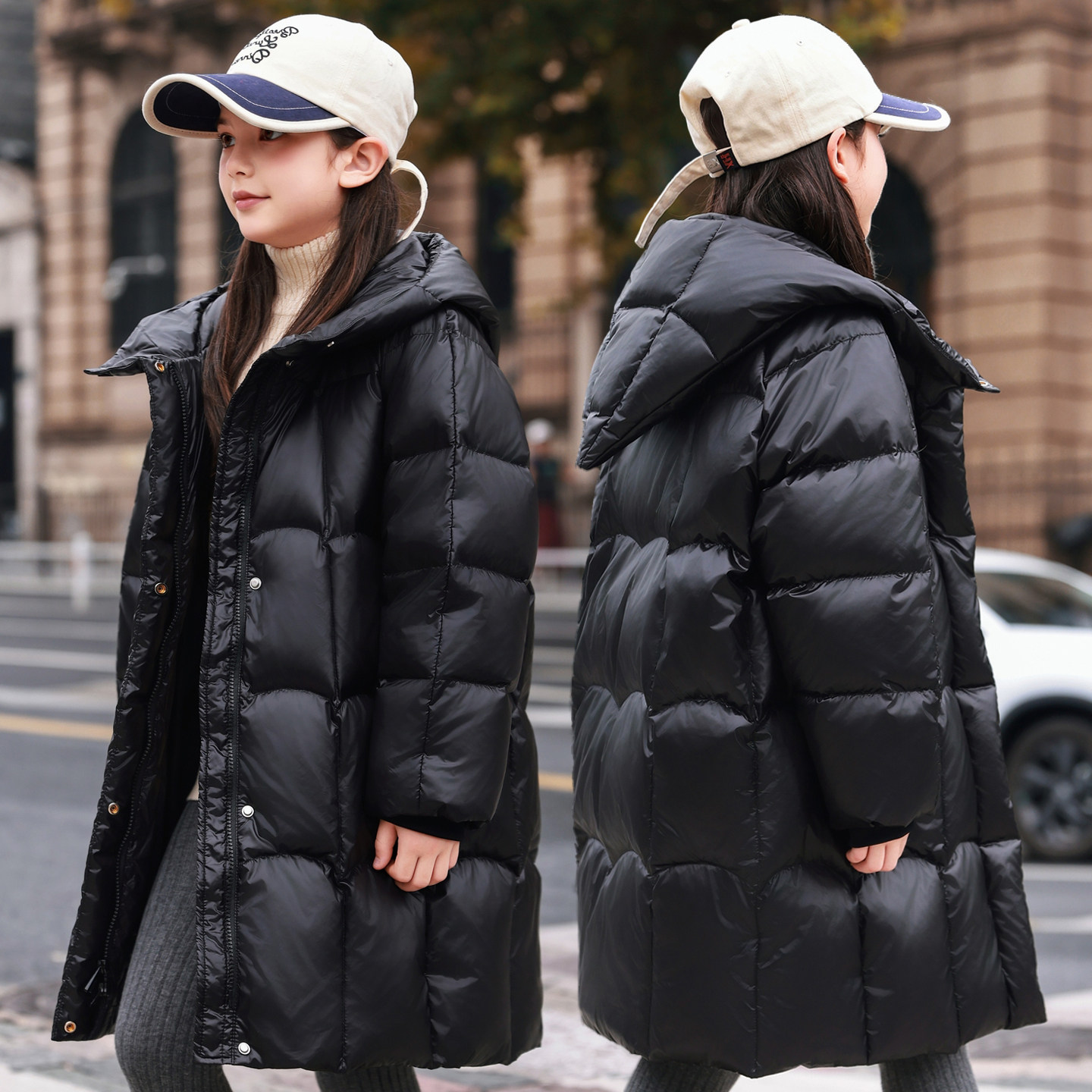 儿童羽绒服女童中长款冬季加厚白鸭绒女孩免洗外套中大童洋气冬装