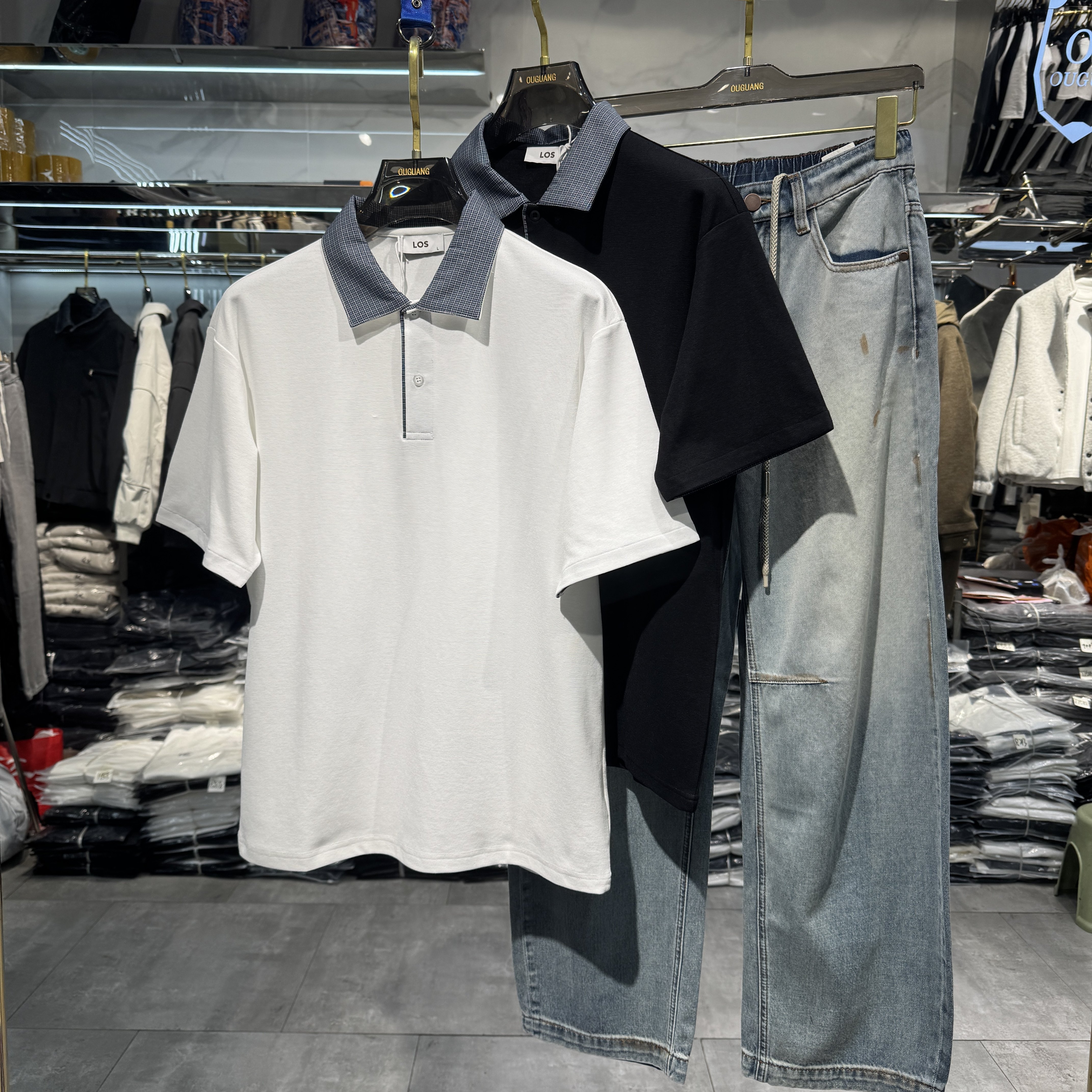 实体夏季新款男士POlO衫宽松弹力拼接简约高级感翻领短袖T恤青年