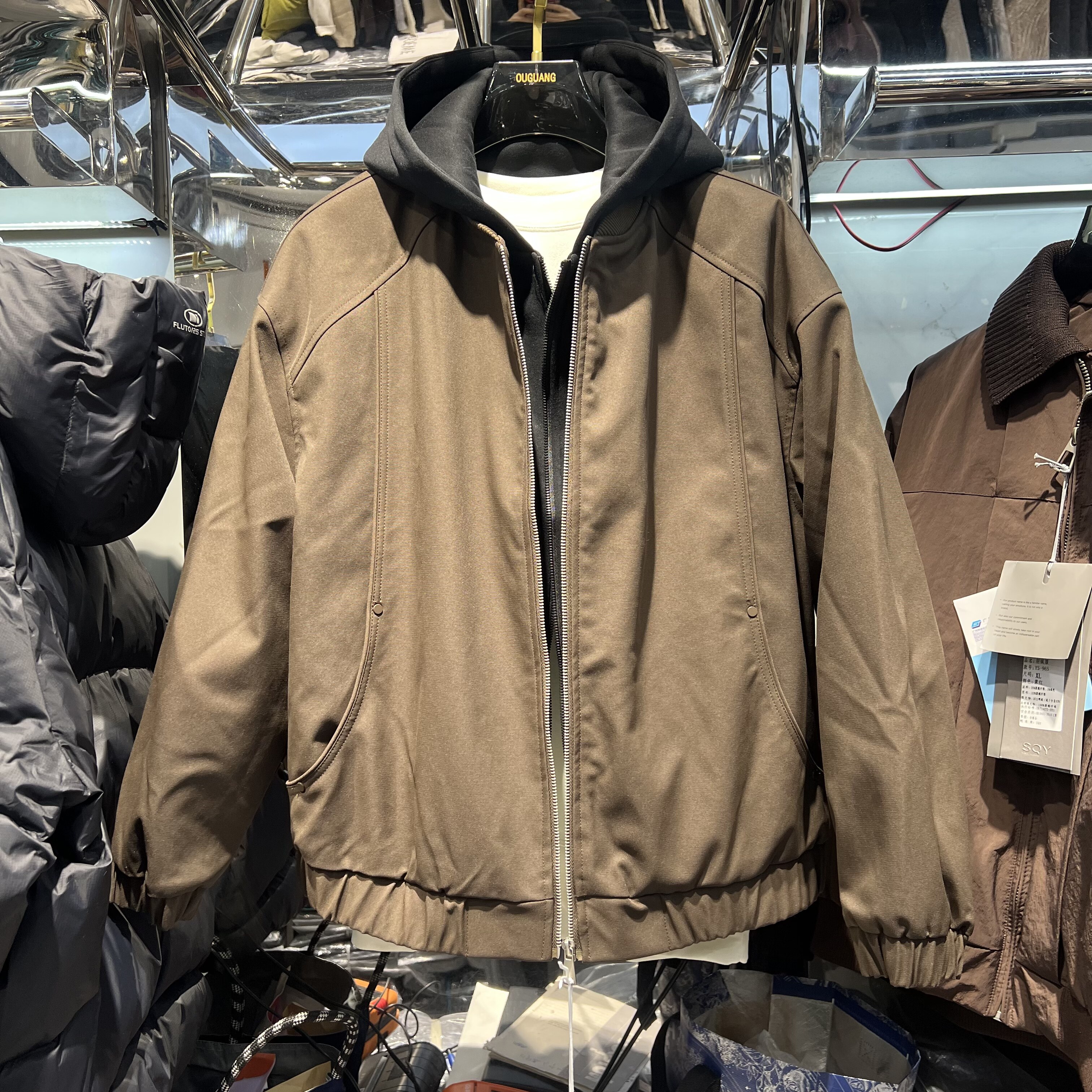 实体冬季男士座山雕加厚加绒假两件连帽棉服男撞色飞行夹克外套男