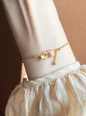 珐琅小金鱼手链纯银镀24K金色国风新中式锦鲤手串百搭轻奢手饰品