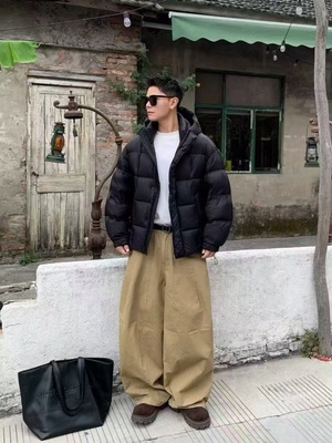 潮牌90绒白鸭绒连帽高充绒量泡芙羽绒服男士冬季新款宽松潮牌外套