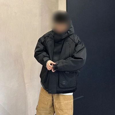 冬季新款百搭休闲设计感舒适个性日常连帽棉服男户外保暖棉服外套