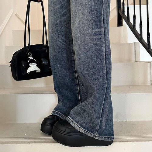 889小个子7厘米黑色厚底鞋2025春季新款厚底松糕鞋百搭增高鞋